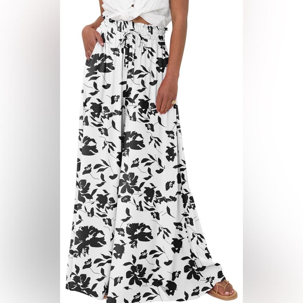 PRETTYGARDEN Womens 2024 Summer Wide Leg High Waisted Flow Pockets Palazzo Pants